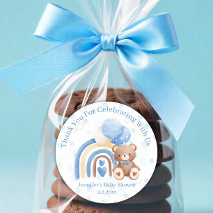 thank you we can bearly wait blue baby shower dots classic round sticker