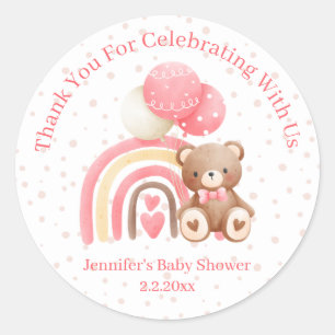 thank you we can bearly wait pink baby shower classic round sticker