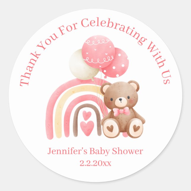 thank you we can bearly wait pink baby shower cute classic round sticker (Front)