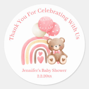 thank you we can bearly wait pink baby shower cute classic round sticker