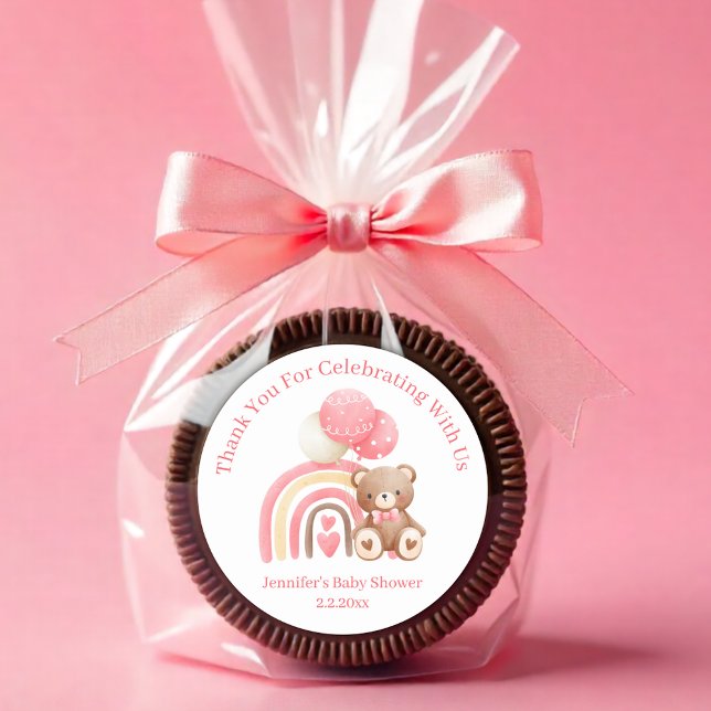 thank you we can bearly wait pink baby shower cute classic round sticker (Creator Uploaded)