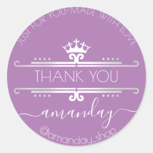 Thank You Web Boutique Shop Royal Crown Purple Classic Round Sticker