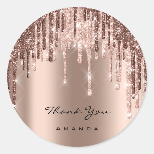Thank You Wedding 16th Bridal Rose Glitter Spark Classic Round Sticker (Front)