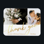 thank you,wedding 2 photos collage gold chic  magnet<br><div class="desc">elegant thank you, wedding two photos collage gold chic calligraphy  Magnet</div>