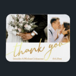 thank you,wedding 2 photos collage gold chic  magnet<br><div class="desc">elegant thank you, wedding two photos collage gold chic calligraphy  Magnet</div>