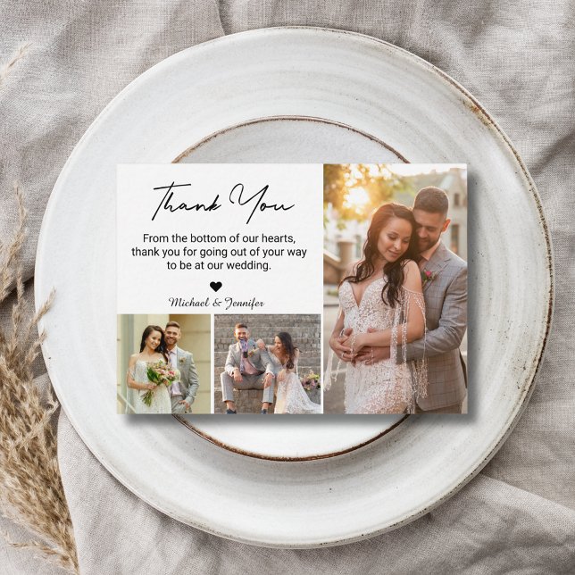 thank you wedding 3 photos collage simple modern card (Creator Uploaded)
