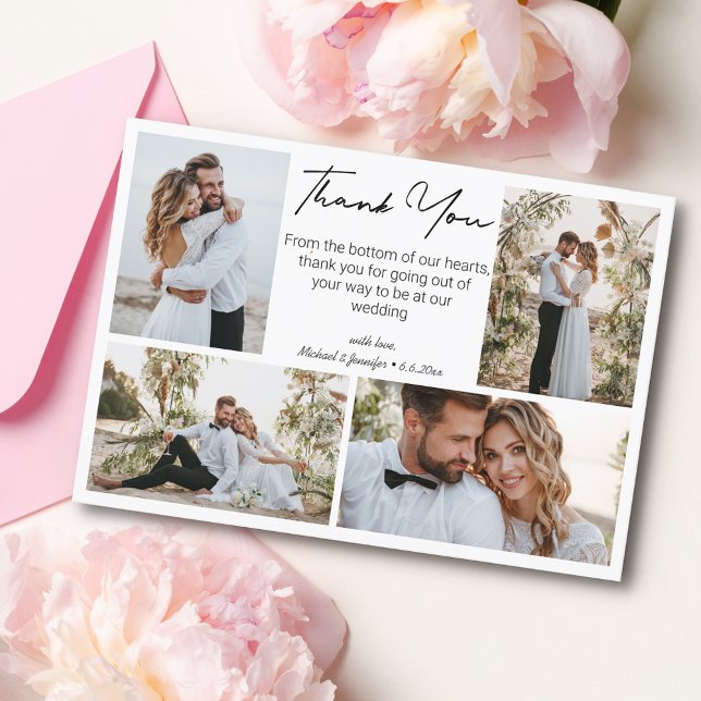 thank you wedding 4 photos collage minimalist card (Creator Uploaded)