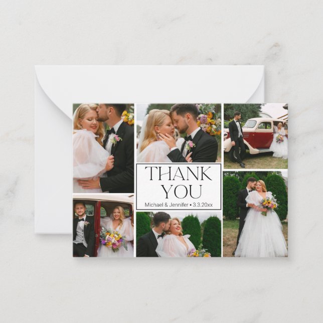 thank you wedding 6 photos collage stylish card (Front)