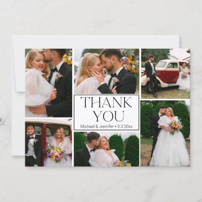 thank you wedding 6 photos collage stylish card (Front)