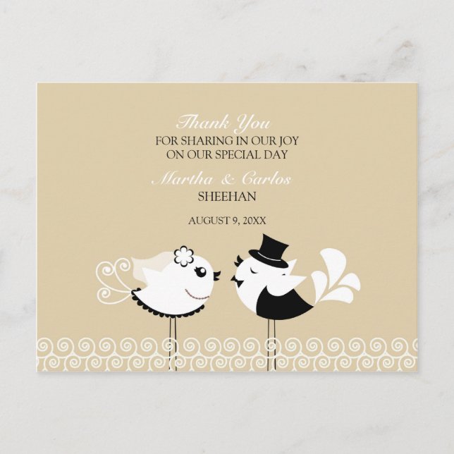 Thank You Wedding Birds Postcard (Front)