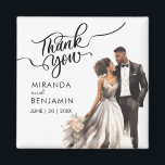 Thank You Wedding Black Bride Groom Watercolor Magnet<br><div class="desc">Celebrate love and gratitude with this elegant "Thank You Wedding Magnet" featuring a stunning watercolor illustration of a beautiful Black bride and groom. Perfect as a thoughtful keepsake for your guests, this magnet combines sophistication with heartfelt appreciation. The soft watercolor details add a touch of timeless charm, making it a...</div>
