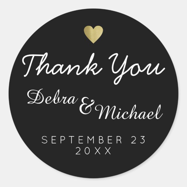 'thank you', wedding black classic round sticker (Front)