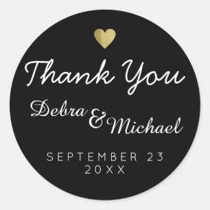 'thank you', wedding black classic round sticker