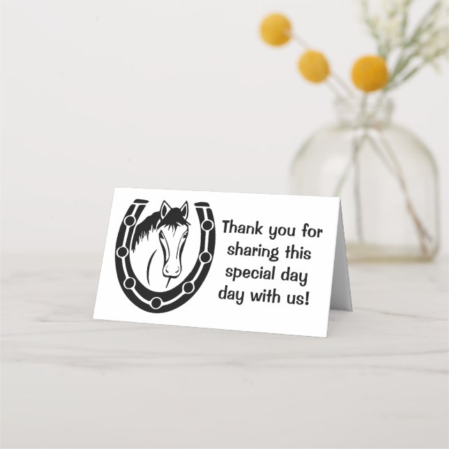 Thank You Wedding Black Horse Horseshoe Western Place Card (Front)