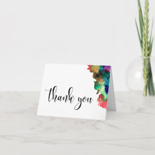 Thank You Wedding Black Type Colourful Watercolor  Card