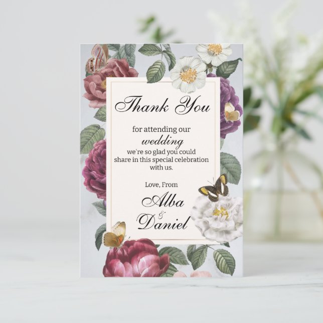 Thank You Wedding Bloom Floral Flower Butterfly  Card (Standing Front)