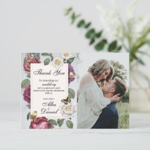 Thank You Wedding Bloom Floral Photo Butterfly Card