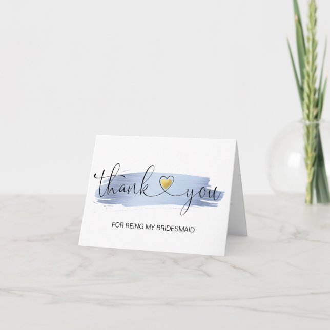 THANK YOU Wedding Blue Brush Stroke BRIDESMAID Card (Front)