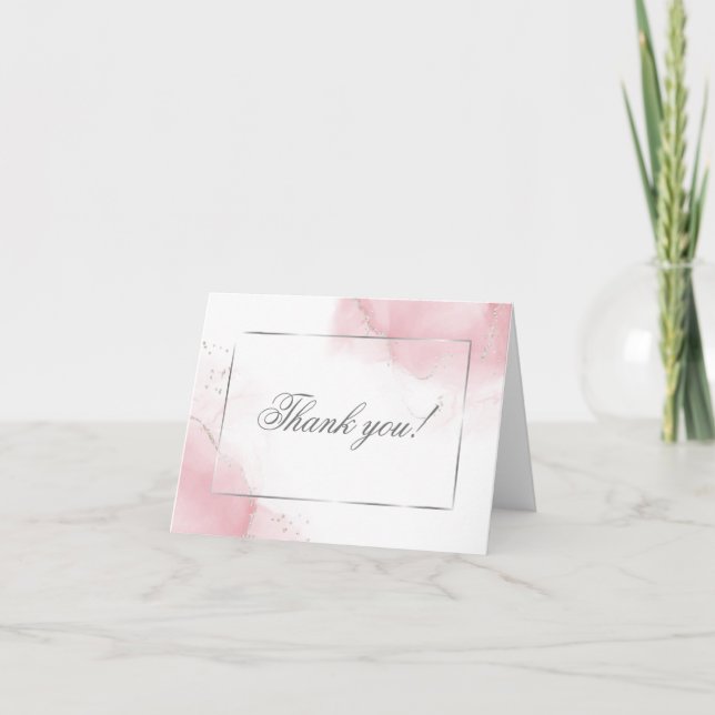 Thank You Wedding Blush Pink Silver Abstract Card (Front)