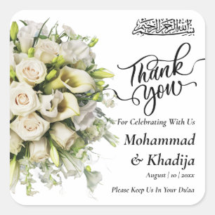 Thank You Wedding Bouquet Flower Nikah Walima Square Sticker