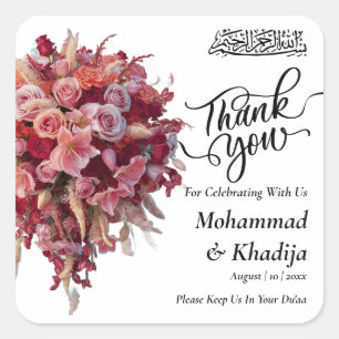 Thank You Wedding Bouquet Flower Nikah Walima Square Sticker