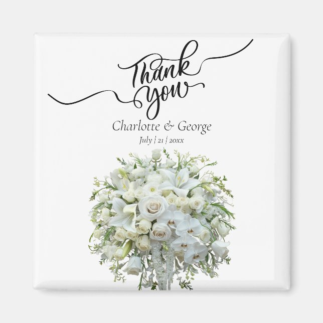 Thank You Wedding Bouquet Flower Wedding Favour Magnet (Front)