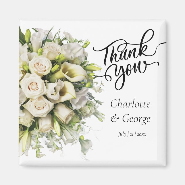 Thank You Wedding Bouquet Flower Wedding Favour Magnet (Front)