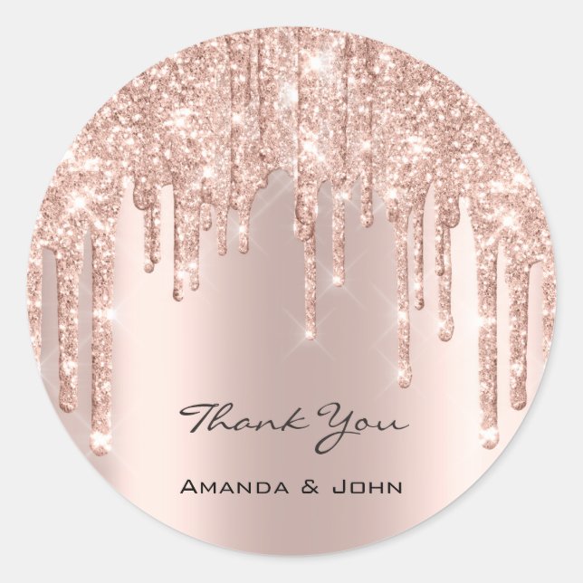 Thank You  Wedding Bridal Rose Glitter Spark Classic Round Sticker (Front)