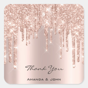 Thank You  Wedding Bridal Rose Glitter Spark Square Sticker
