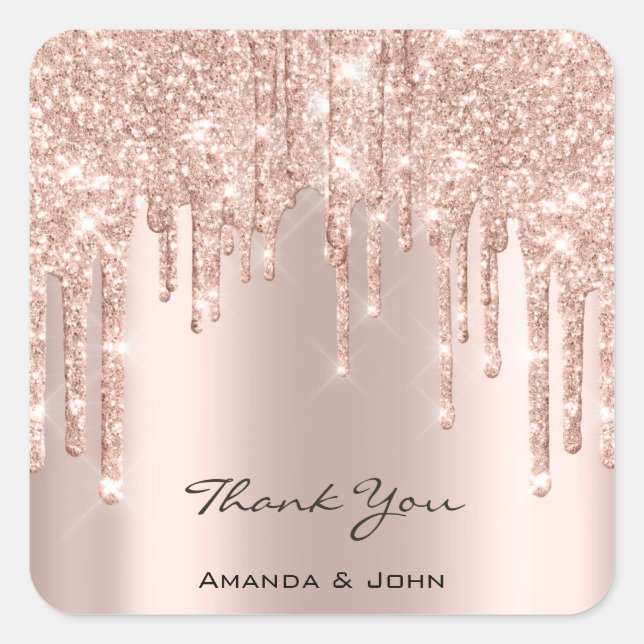 Thank You  Wedding Bridal Rose Glitter Spark Square Sticker (Front)