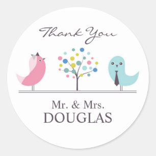 Thank You Wedding Bride and Groom Birds Sticker