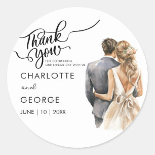 Thank You Wedding Bride Groom Back Watercolor Clas Classic Round Sticker