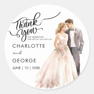 Thank You Wedding Bride Groom Back Watercolor Clas Classic Round Sticker