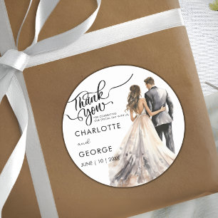 Thank You Wedding Bride Groom Back Watercolor Clas Classic Round Sticker