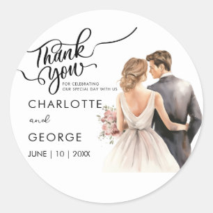 Thank You Wedding Bride Groom Back Watercolor Clas Classic Round Sticker