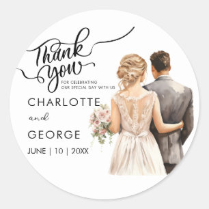 Thank You Wedding Bride Groom Back Watercolor Classic Round Sticker