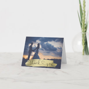 THANK YOU Wedding Brush Stroke Gold   PHOTO Card