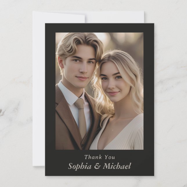 Thank You Wedding Card Photograph Modern Floral  (Front)