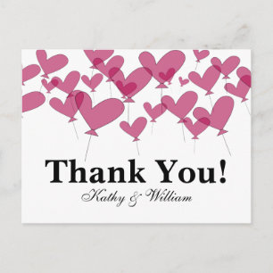 Thank you wedding cards with red heart balloons