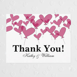 Thank you wedding cards with red heart balloons