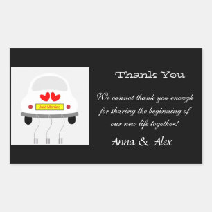 Thank You Wedding Customised hearts love couple Rectangular Sticker