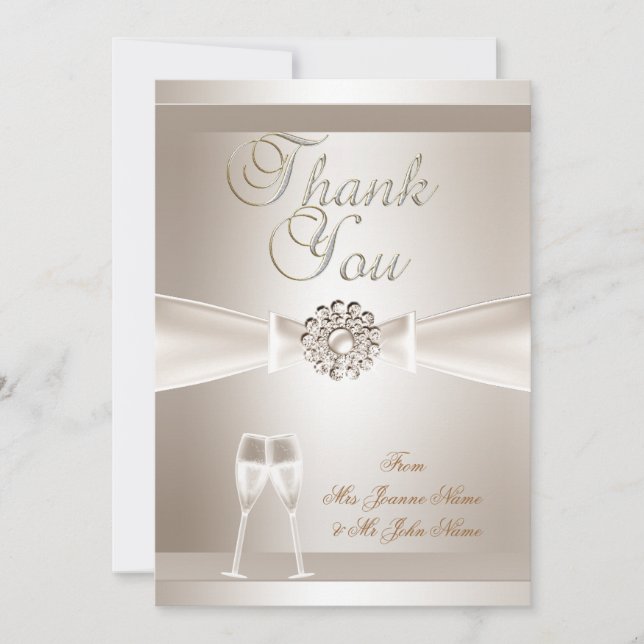 Thank You Wedding Damask Cream White Champagne (Front)