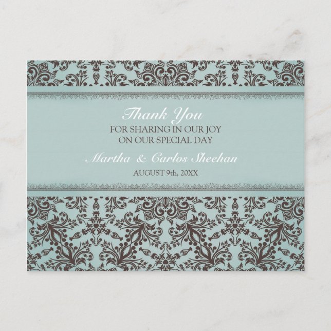 Thank You Wedding Damask Postcard (Front)