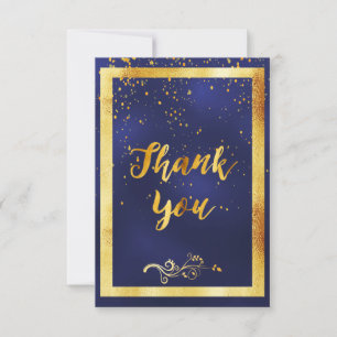 Thank you wedding dark blue gold confetti