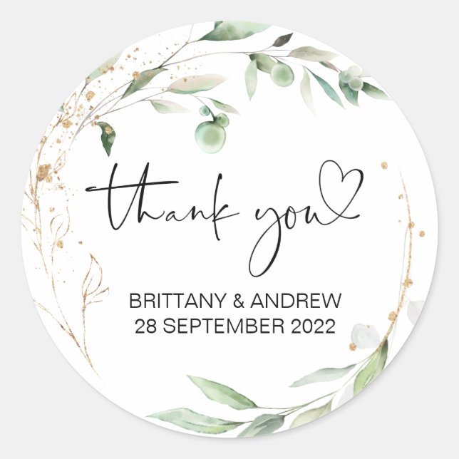 Thank You Wedding Favor Treat Bag Jam Eucalyptus Classic Round Sticker (Front)