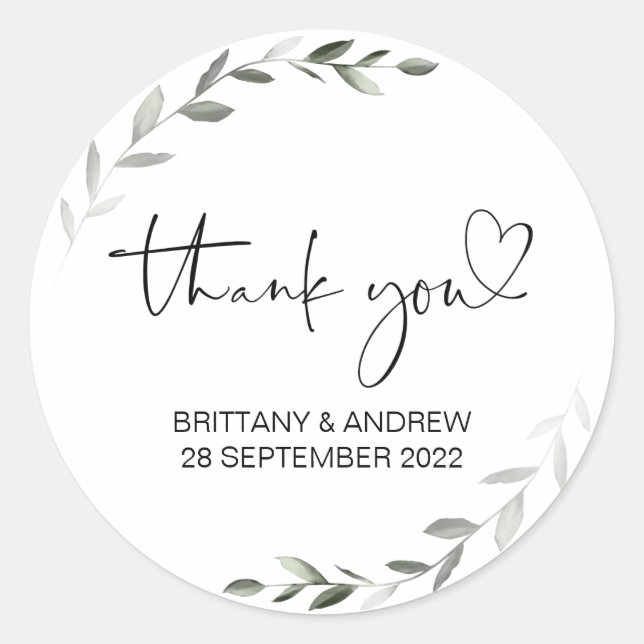 Thank You Wedding Favor Treat Bag Jar Eucalyptus Classic Round Sticker (Front)