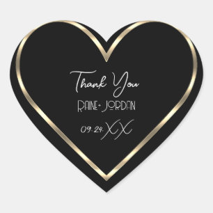 Thank You Wedding Favour Black White Golden Heart Heart Sticker