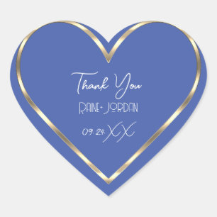 Thank You Wedding Favour Blue Golden Heart  Heart Sticker