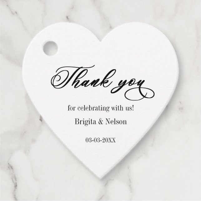 Thank you Wedding Favour Heart Tag (Front)