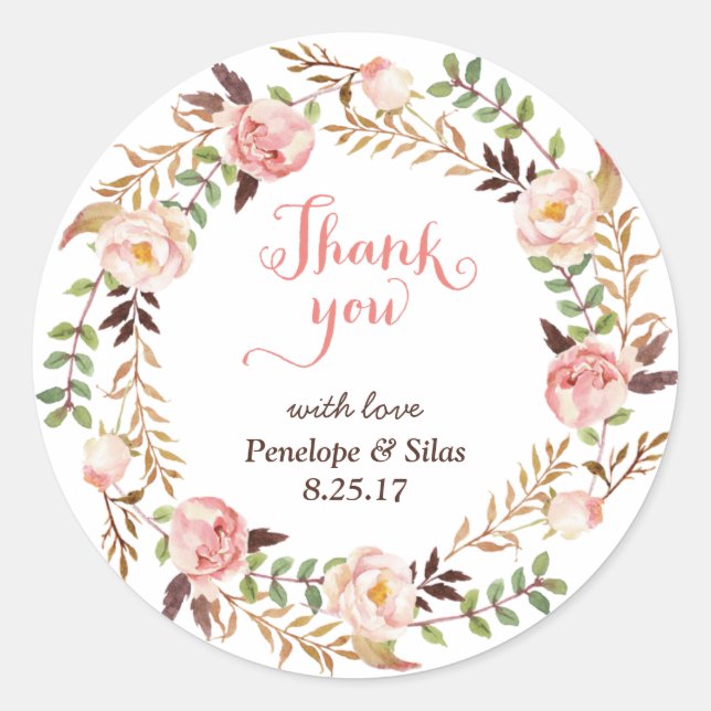 Thank You Wedding Favour Label Stickers (Front)